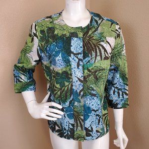 Addition By Chico's Green Multi 3/4 Sleeved Jacket